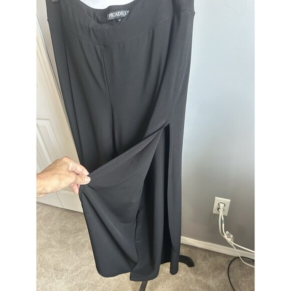 Women’s Slinky Side Slit Pull On Black Crop Dress Pants Size M Flowy Stretch EUC - Picture 3 of 7